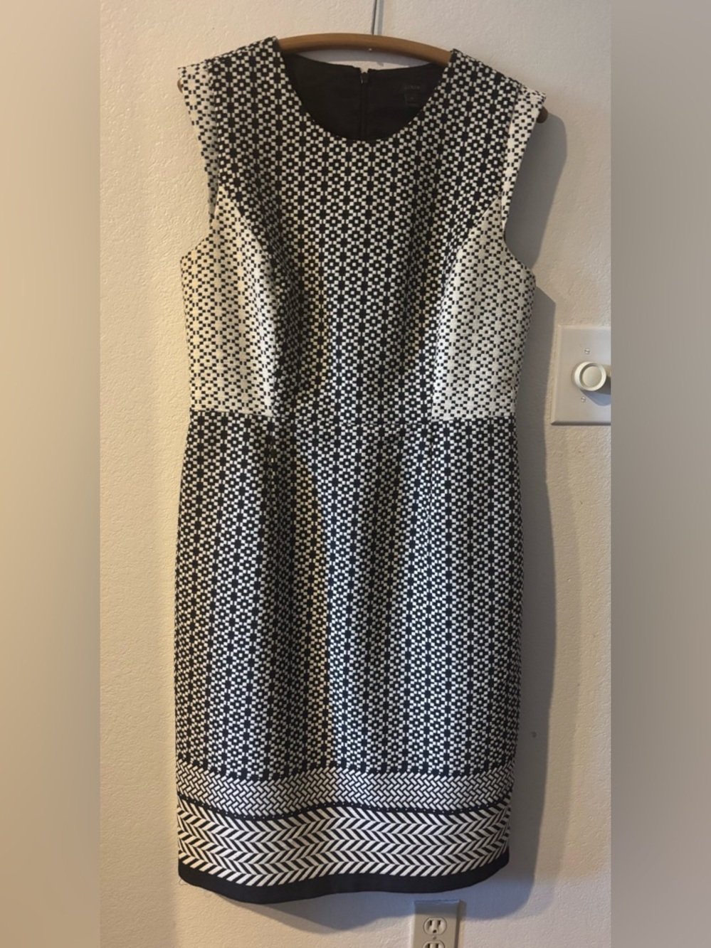 J. Crew Black and White Sleeveless Midi Sheath Dress